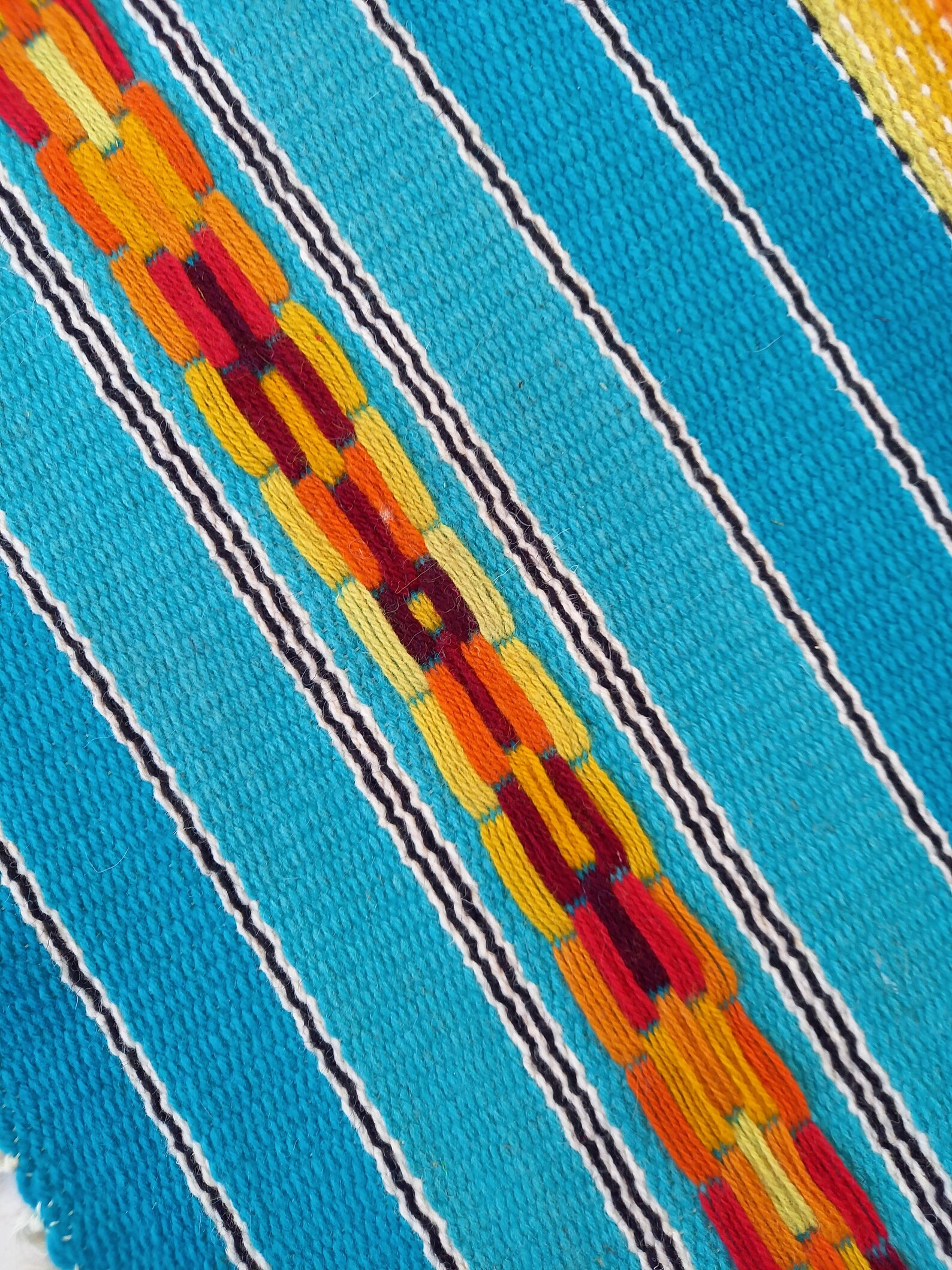 Blue striped rug with yellow orange and red motifs blue Etsy