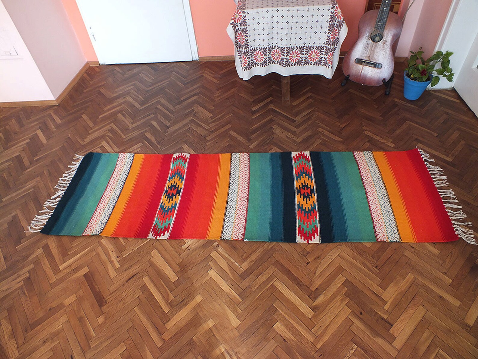 Bohemian handwoven wool rug made using kilim weaving Etsy