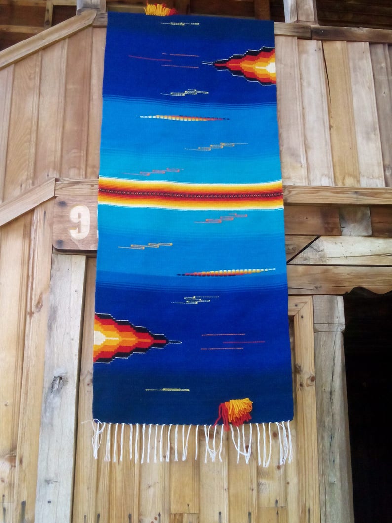 Blue handwoven kilim rug with red orange yellow and black Etsy