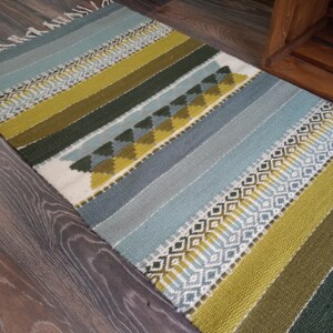 Hand woven wool kilim rug in grey and green tabac colors for your home decor, unique handmade area rug, striped grey and green rug image 3