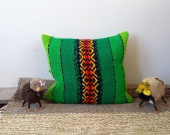 Green striped  handwoven kilim throw pillow covers ~ green striped boho cushion ~ green decorative boho cushion