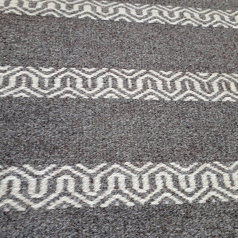 Gray Handwoven Wool Rug With White Stripes for Your Home Decor Etsy