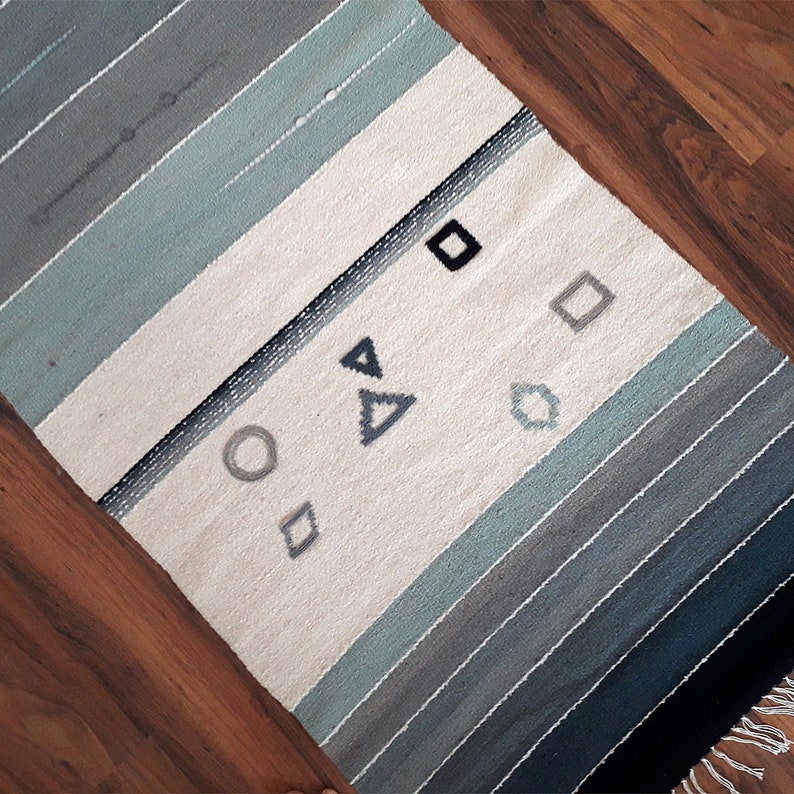 Gray Geometric Wool Rug With Stripes for Your Unique Home Etsy