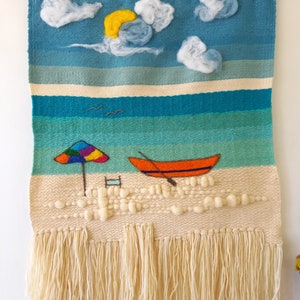 Woven wool tapestry The boat wall hanging handmade wall hanging unique boho wall tapestry art unique fiber art image 5