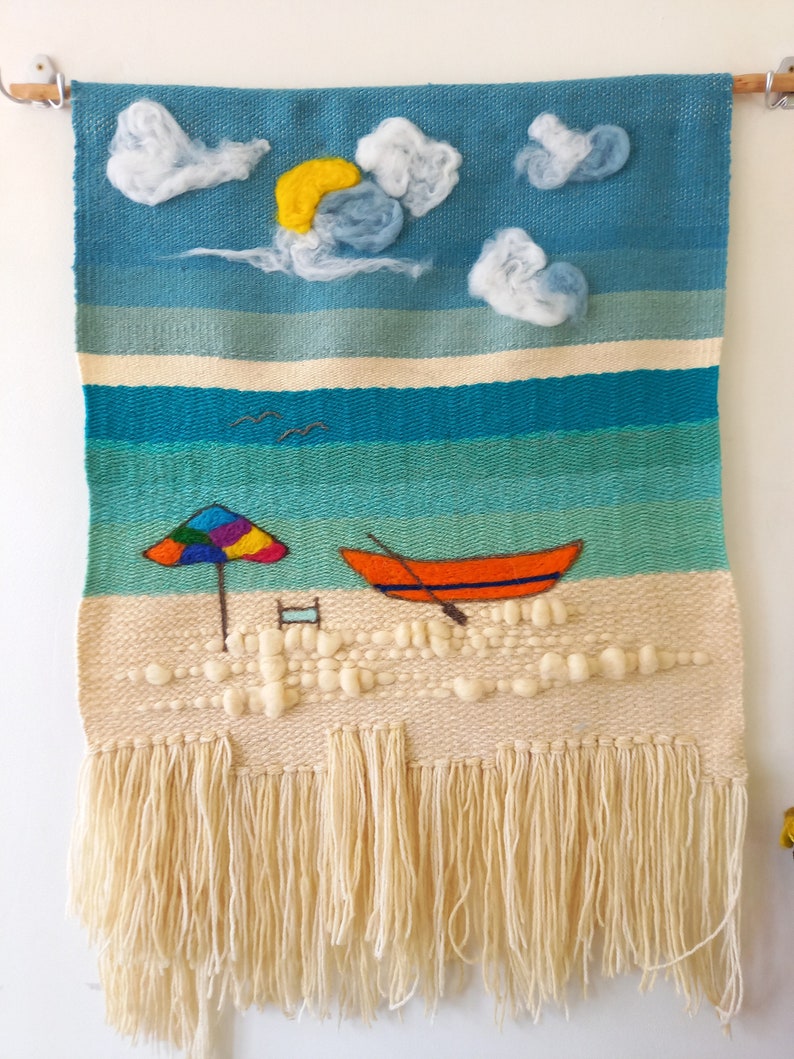 Woven wool tapestry The boat wall hanging handmade wall hanging unique boho wall tapestry art unique fiber art image 5