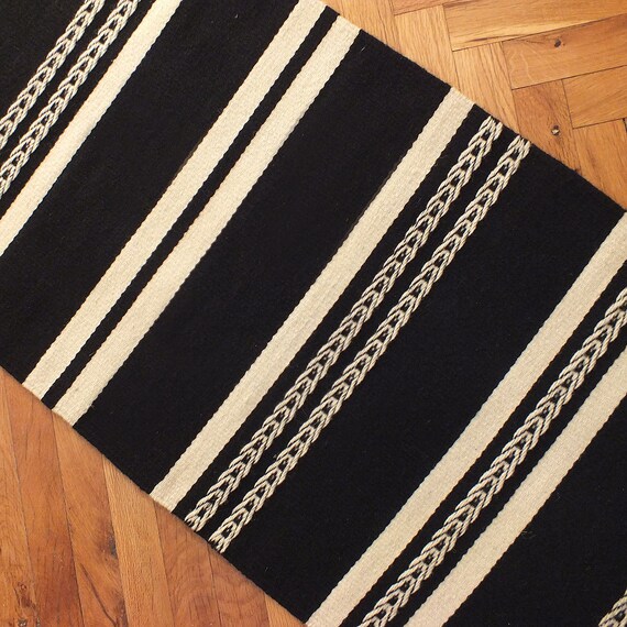 Handwoven black rug woven wool rug black rug with white Etsy