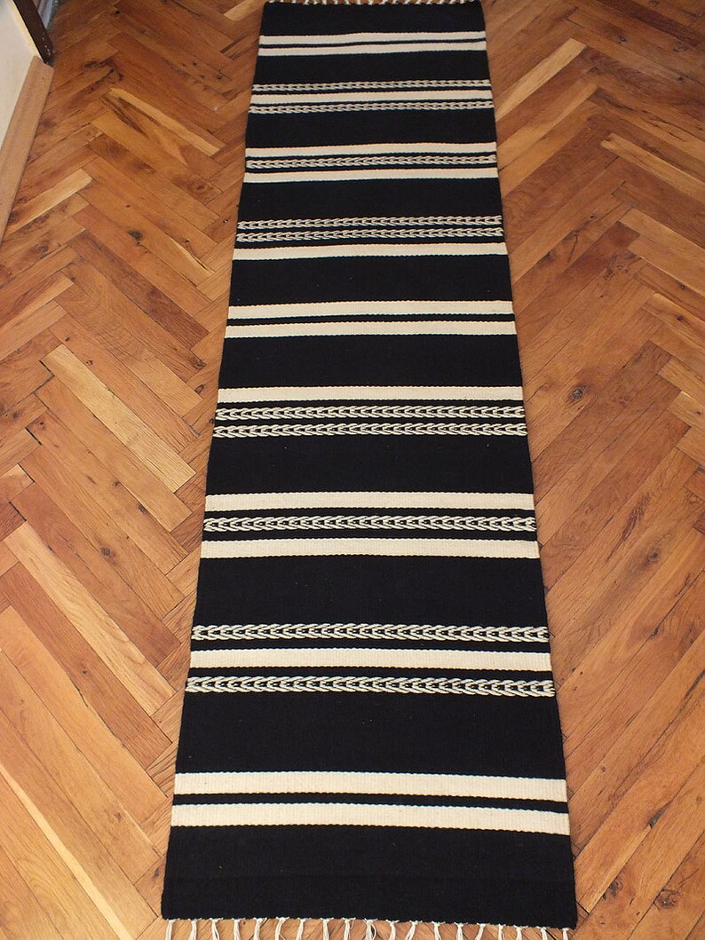 Handwoven black rug woven wool rug black rug with white Etsy