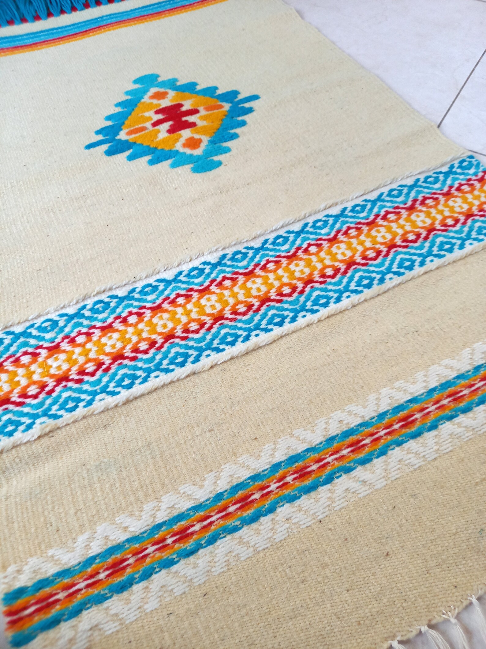 White Blue Woven Rug White and Blue Turquoise Rug Runner Etsy