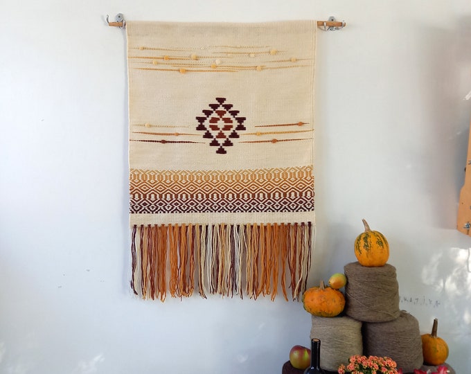 Woven wool wall hanging, wall tapestry, handmade wall hanging, unique boho wall tapestry art