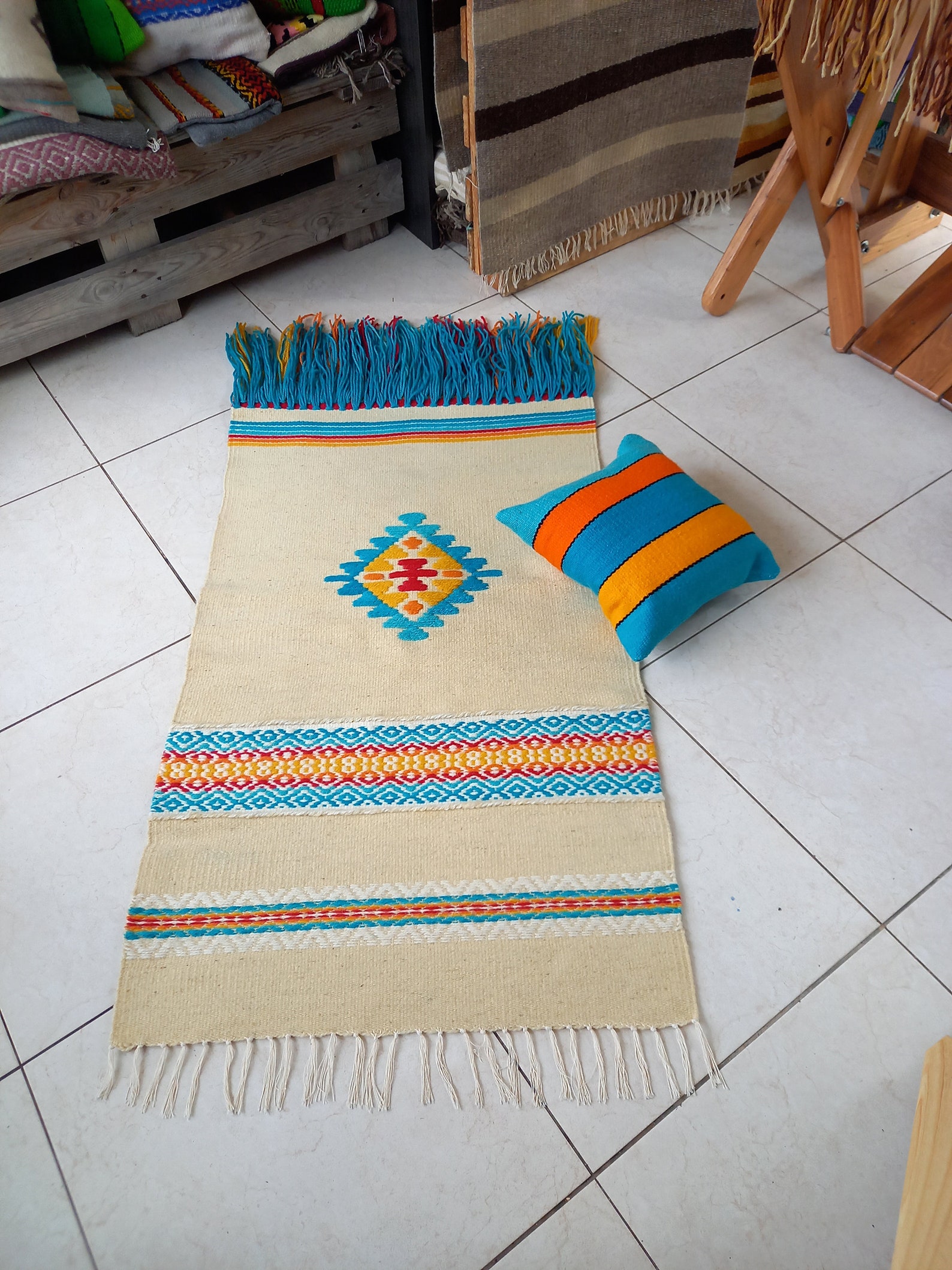 White Blue Woven Rug White and Blue Turquoise Rug Runner Etsy