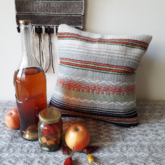 Handwoven Wool Throw Pillow Cover: Boho Home Decor, 10x10 in