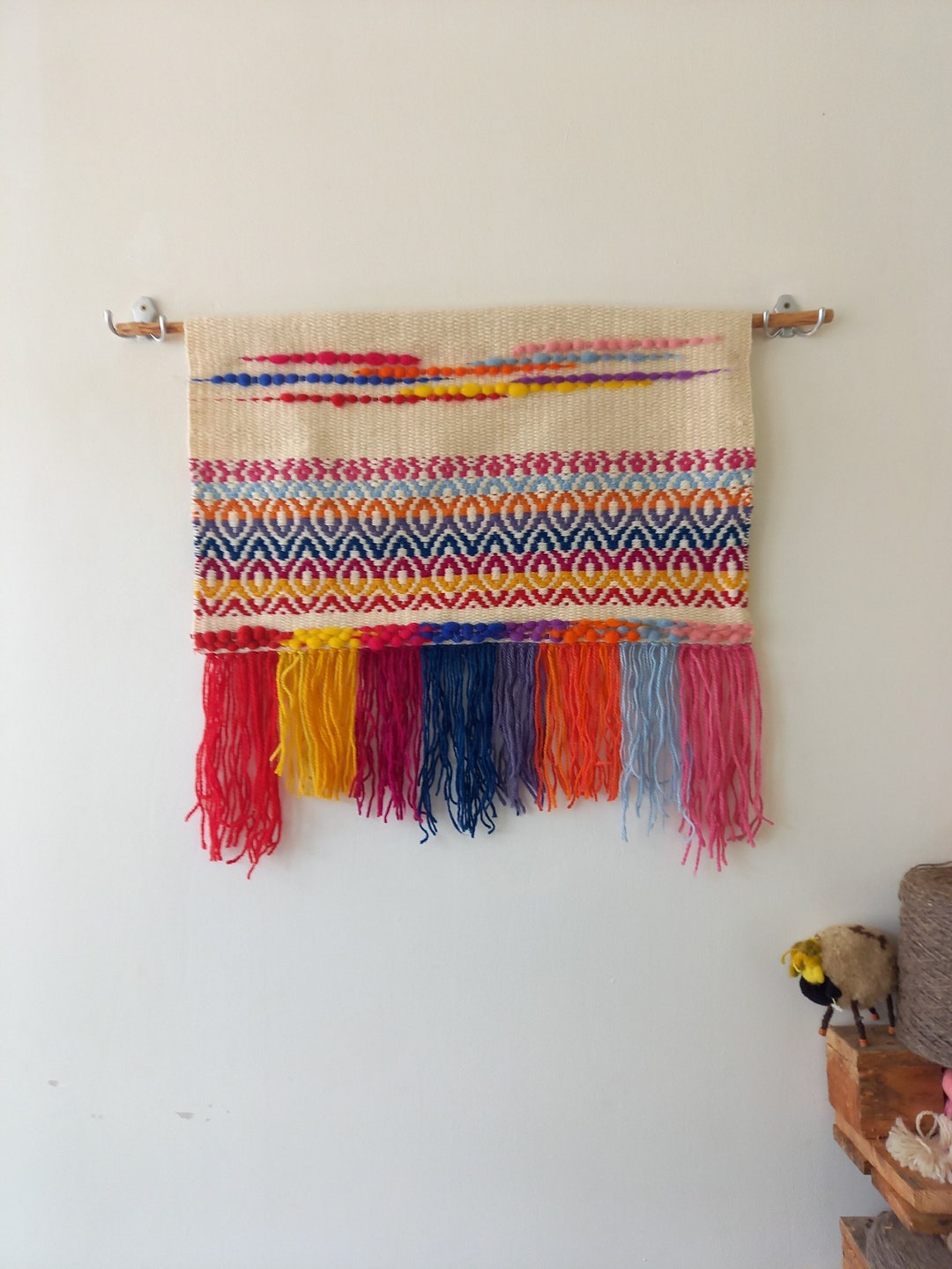 Bohemian Fiber Art Colorful Woven Tapestry Handmade Wall Hanging for