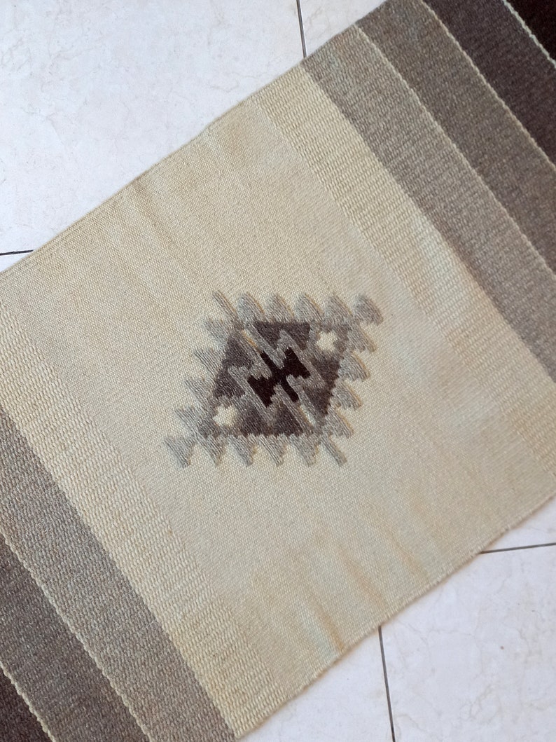 Striped Handwoven Wool Rug Runner in Natural Colors Brown Etsy