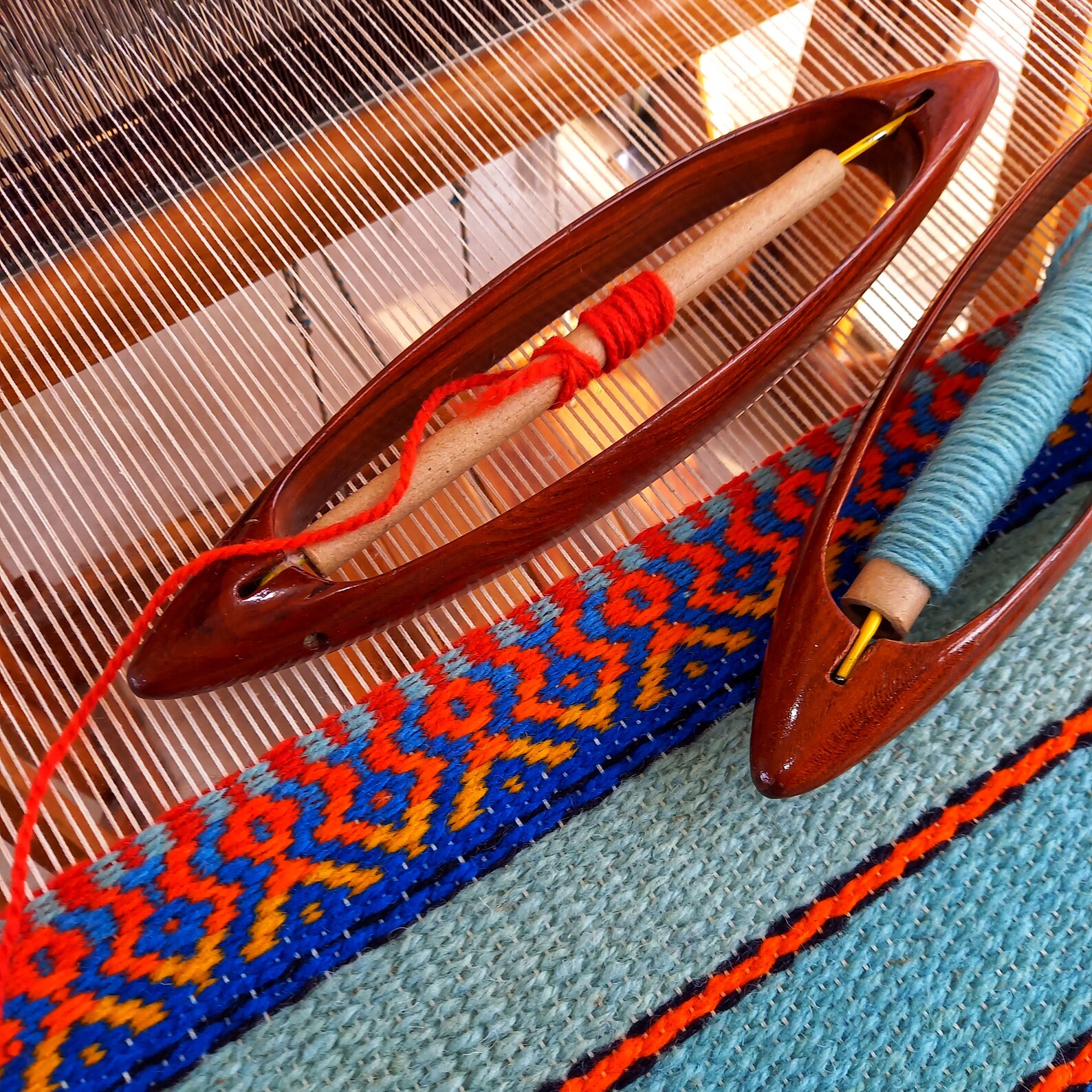 Blue Striped Rug With Yellow Orange and Red Motifs 5 Shades Etsy