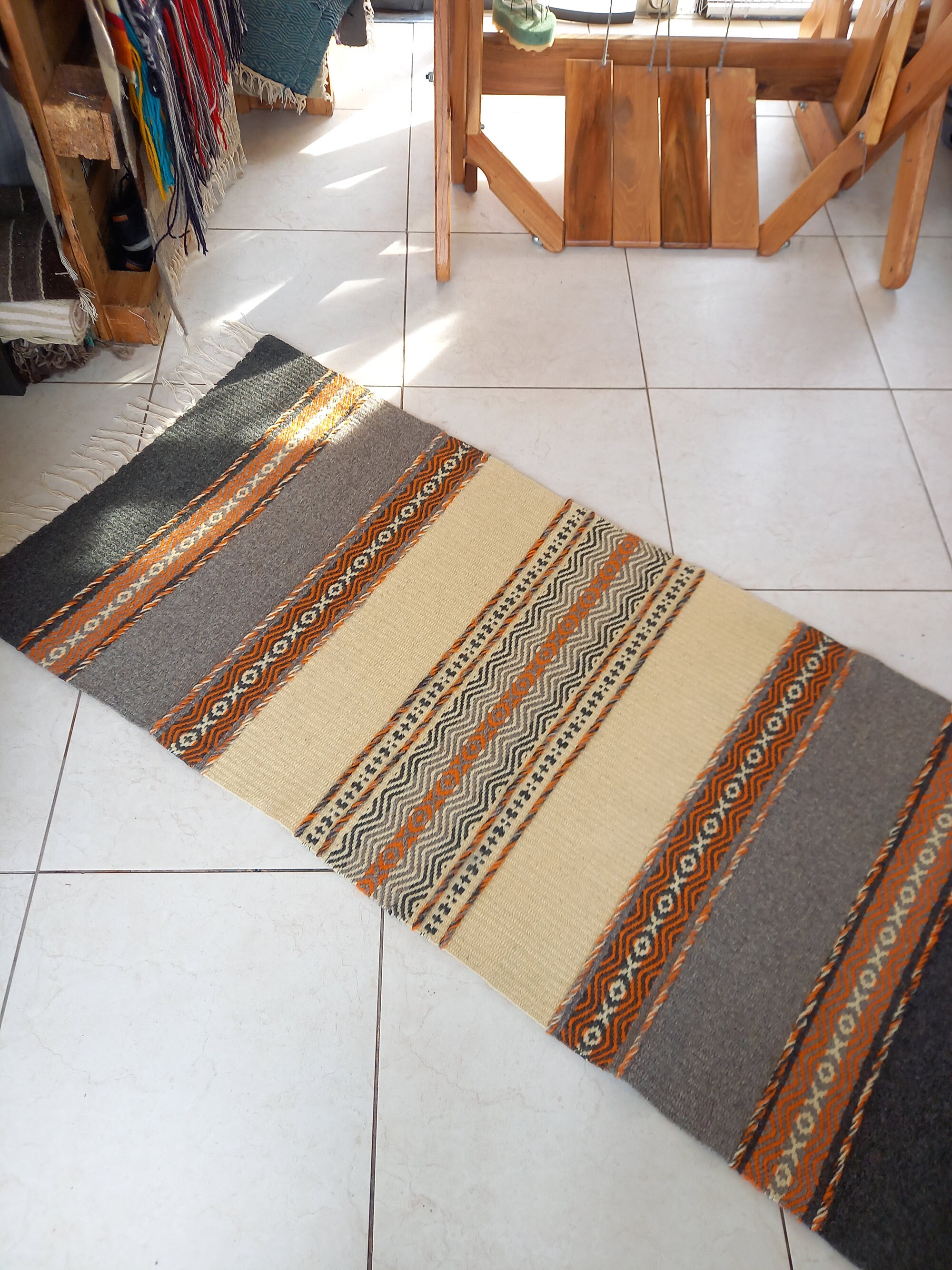 Striped Wool Rugs Handwoven Striped Wool Rug in Dark Grey, Light Grey, White Natural ...