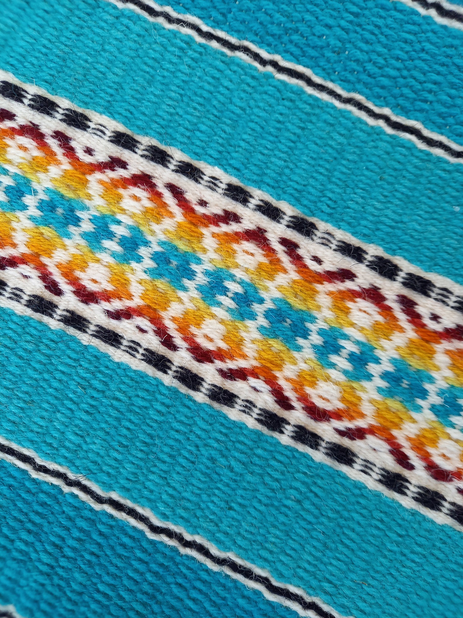 Blue striped rug with yellow orange and red motifs blue Etsy