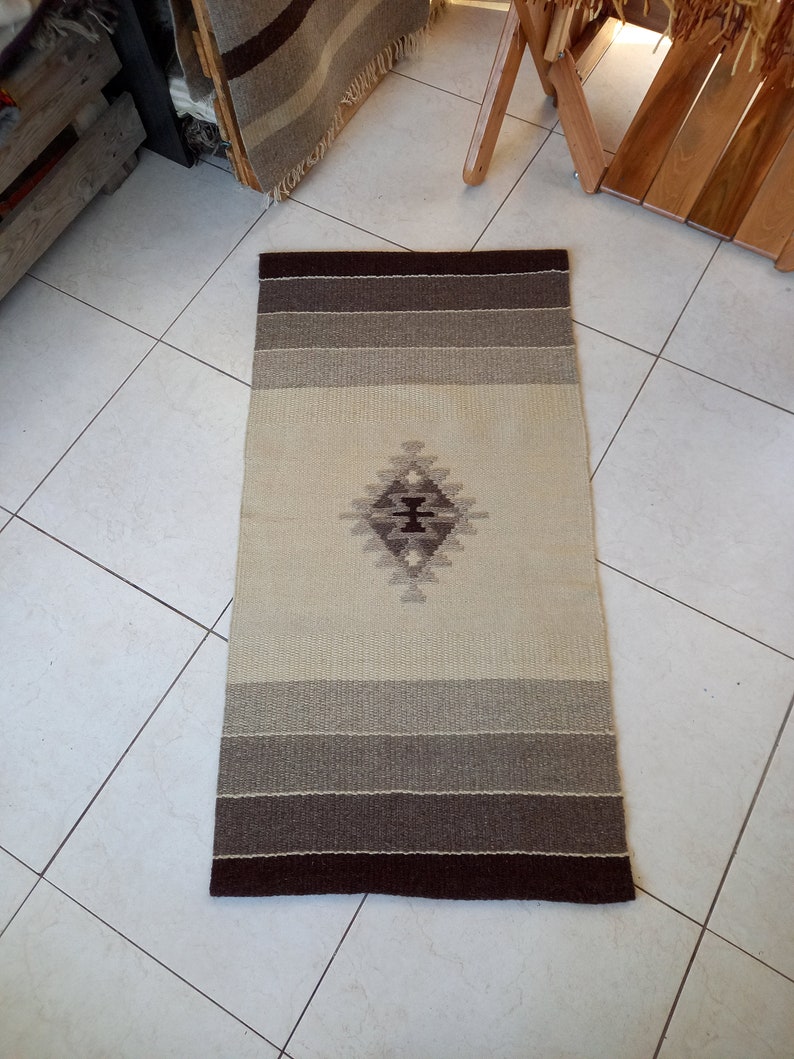 Striped Handwoven Wool Rug Runner in Natural Colors Brown Etsy