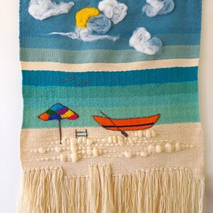 Woven wool tapestry The boat wall hanging handmade wall hanging unique boho wall tapestry art unique fiber art image 3