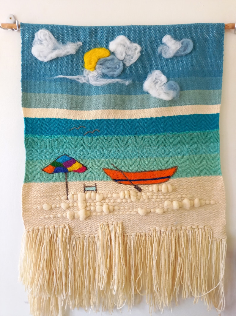 Woven wool tapestry The boat wall hanging handmade wall hanging unique boho wall tapestry art unique fiber art image 3