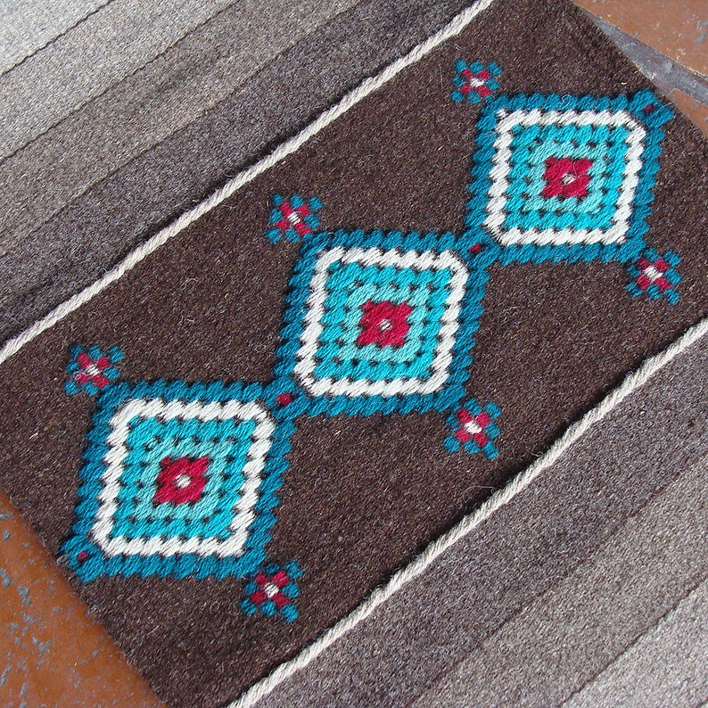 Boho kilim rug runner white and brown stripes with turquoise Etsy