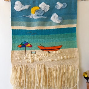 Woven wool tapestry The boat wall hanging handmade wall hanging unique boho wall tapestry art unique fiber art image 6