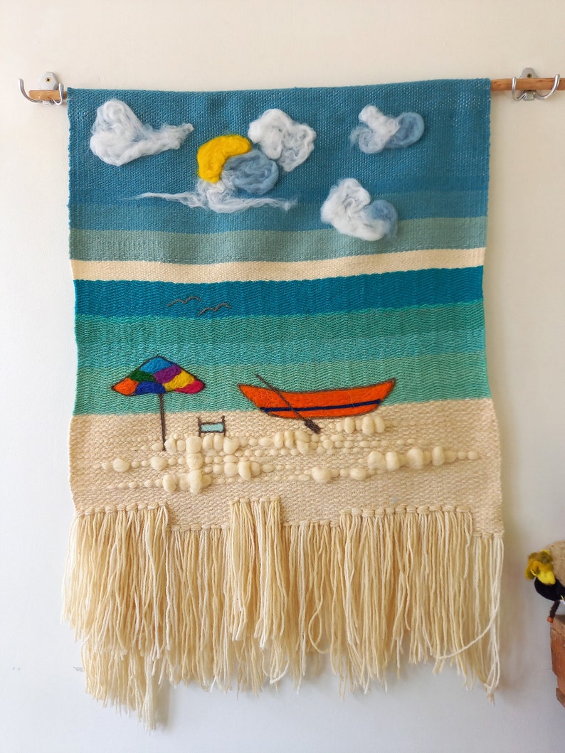 Woven wool tapestry The boat wall hanging handmade wall hanging unique boho wall tapestry art unique fiber art image 6