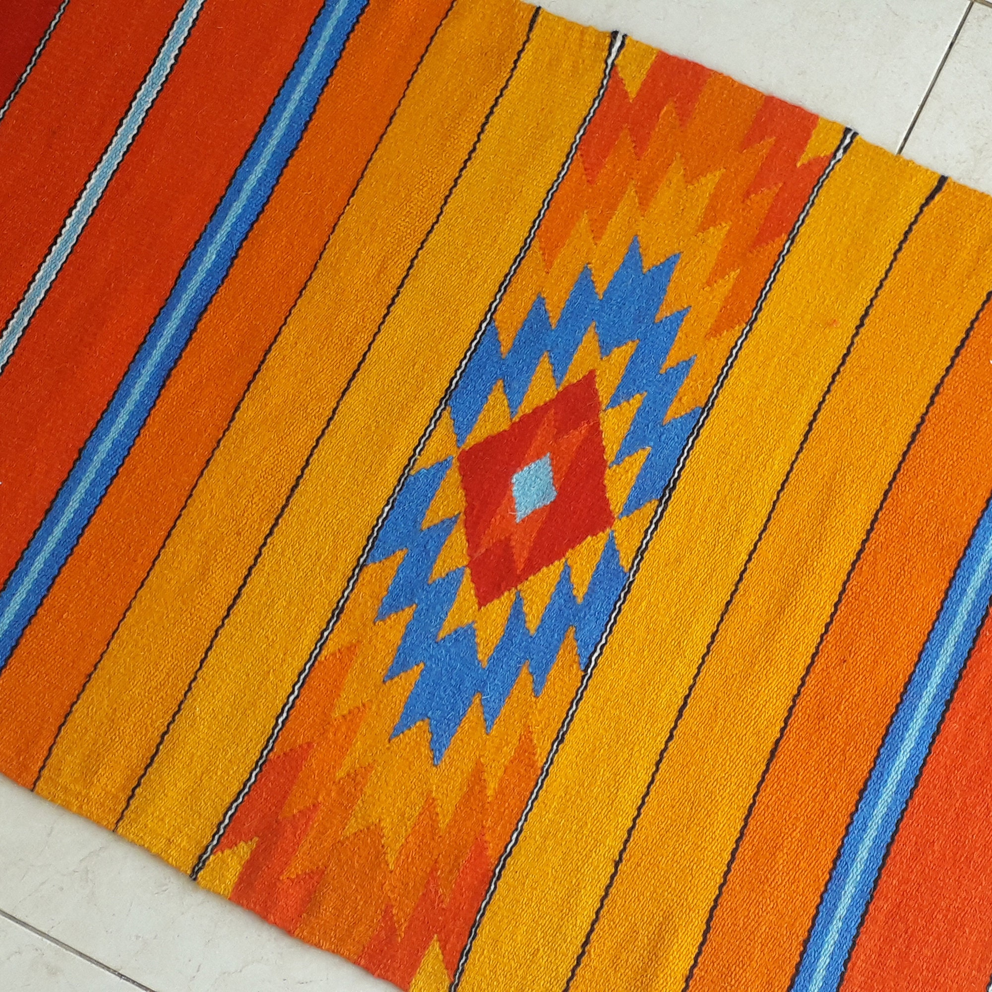 Handwoven Area Rug in Red Orange Yellow and Blue Farmhouse Etsy
