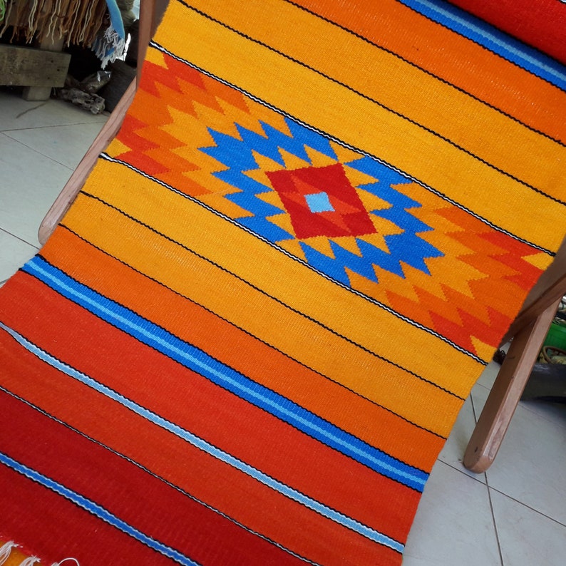 Handwoven Area Rug in Red, Orange, Yellow and Blue Farmhouse Rug Runner Kilim Natural Wool Rug