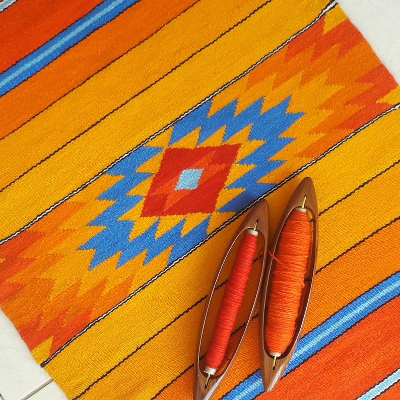 Handwoven Area Rug in Red, Orange, Yellow and Blue Farmhouse Rug Runner Kilim Natural Wool Rug