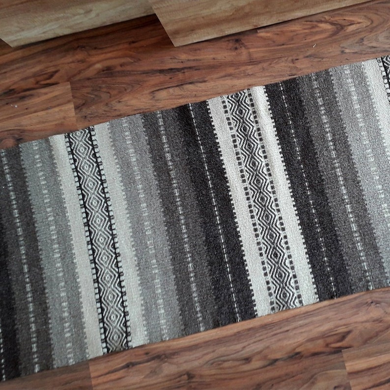 Brown and White Striped Wool Rug Runner Fringe Rug Runner Etsy