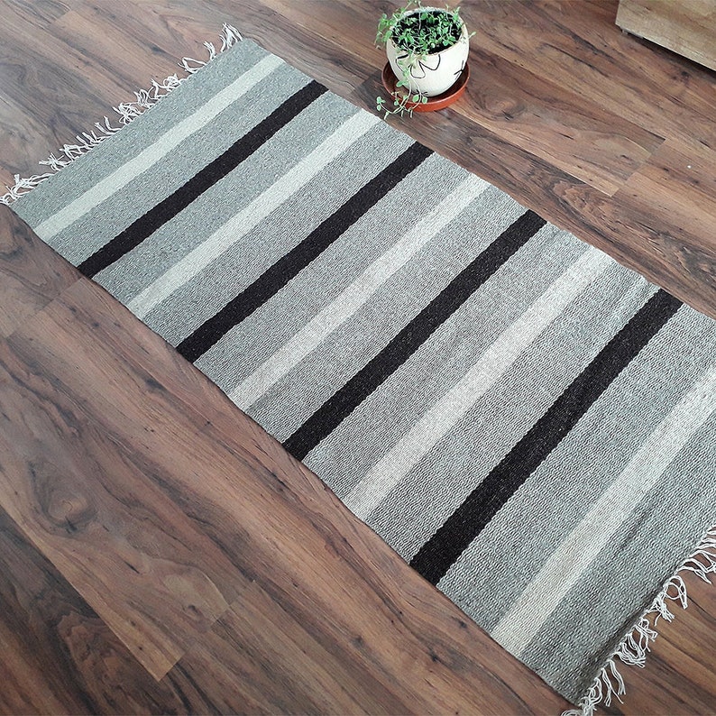 Striped Handwoven Wool Rug Runner in Natural White Beige and Etsy