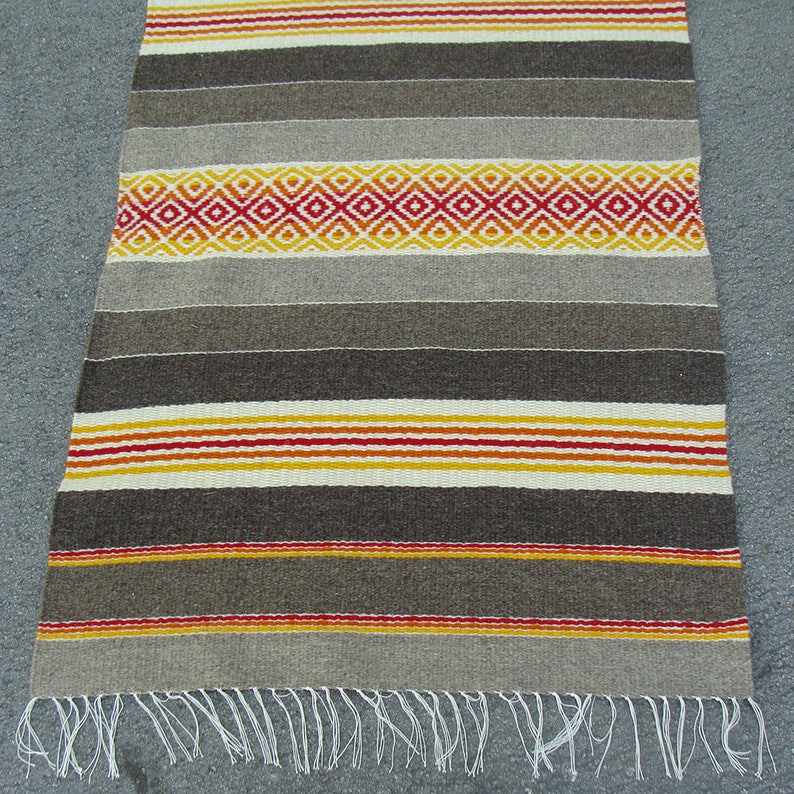 Striped Wool Rug Made to Order in Brown Shades and Yellow Etsy