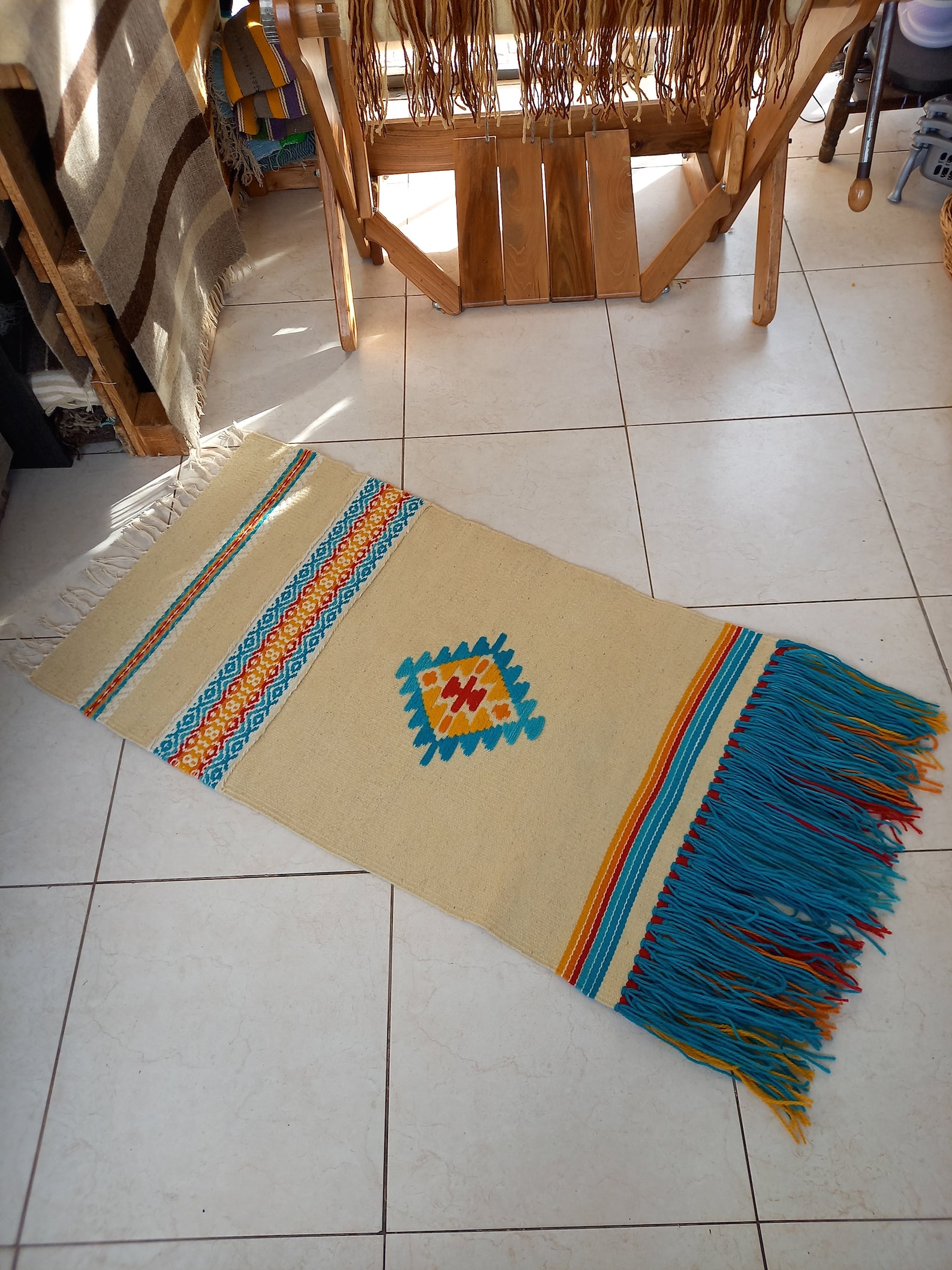 White Blue Woven Rug White and Blue Turquoise Rug Runner Etsy