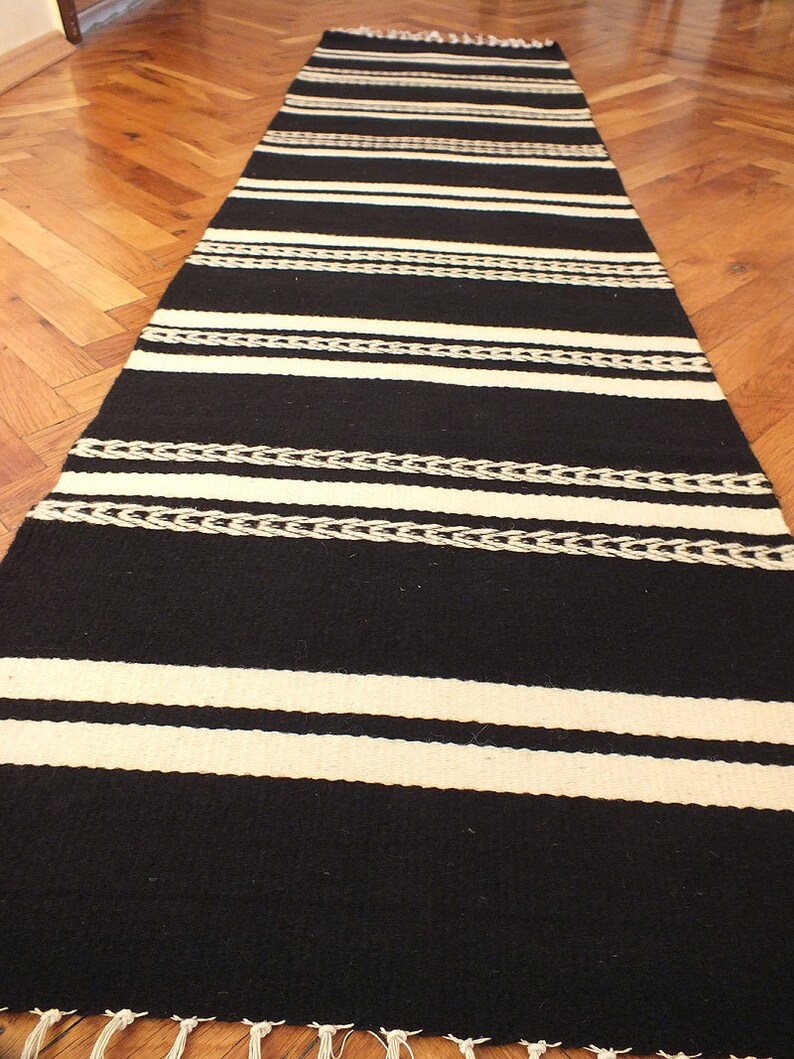 Handwoven black rug woven wool rug black rug with white Etsy