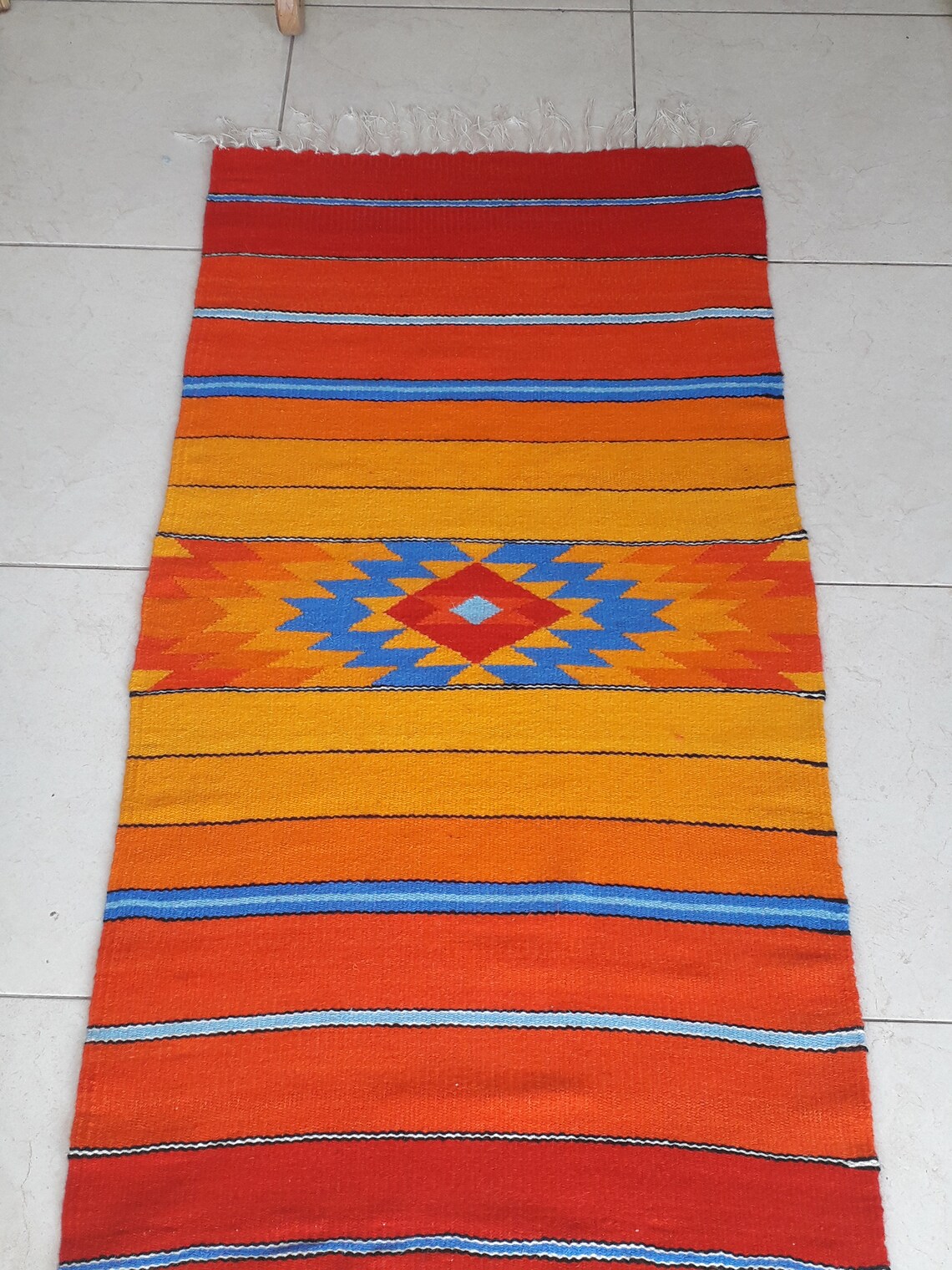 Handwoven Area Rug in Red Orange Yellow and Blue Farmhouse Etsy