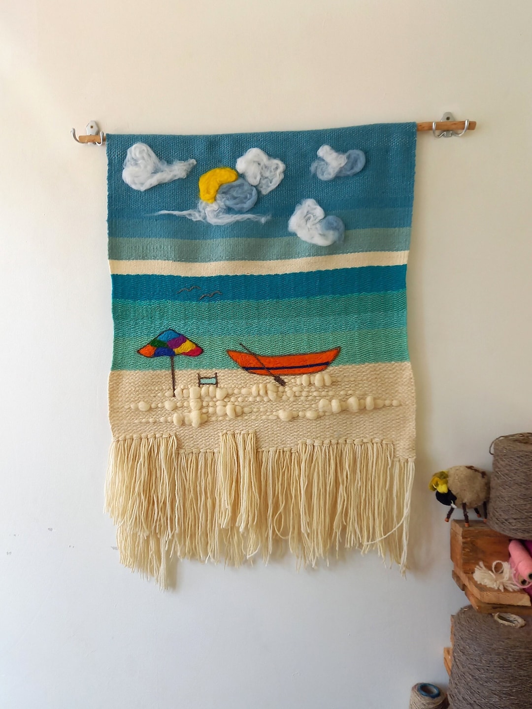 Woven Wool Tapestry the Boat Wall Hanging Handmade Wall Hanging Unique