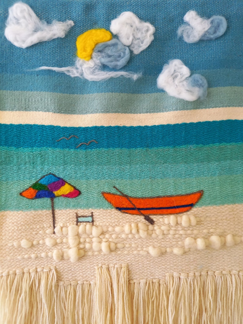 Woven wool tapestry The boat wall hanging handmade wall hanging unique boho wall tapestry art unique fiber art image 4