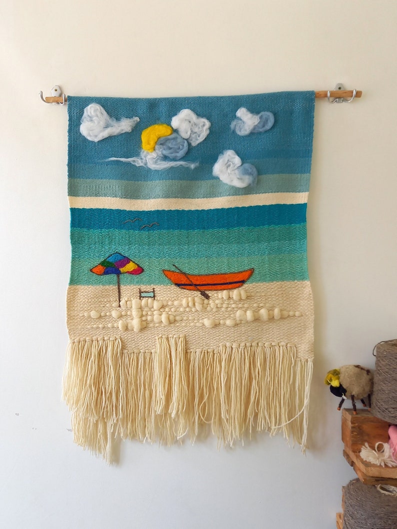 Woven wool tapestry The boat wall hanging handmade wall hanging unique boho wall tapestry art unique fiber art image 2