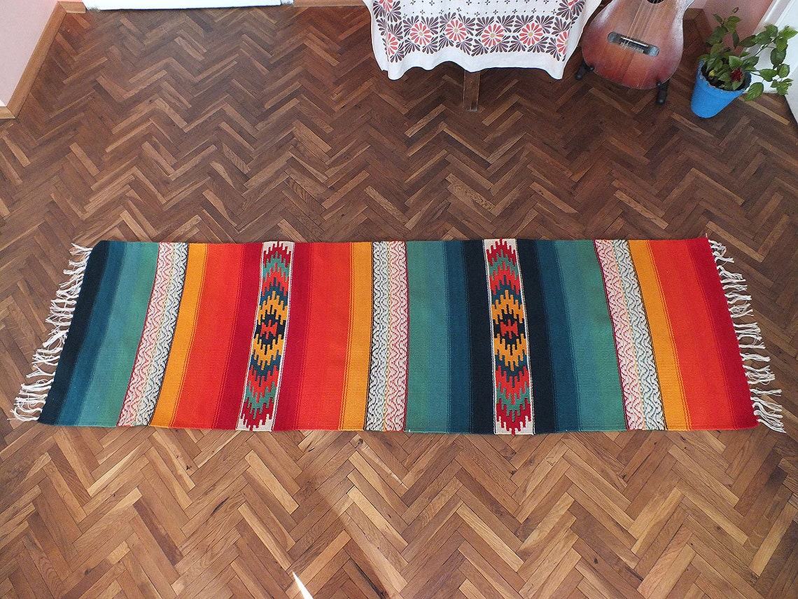 Bohemian handwoven wool rug made using kilim weaving Etsy