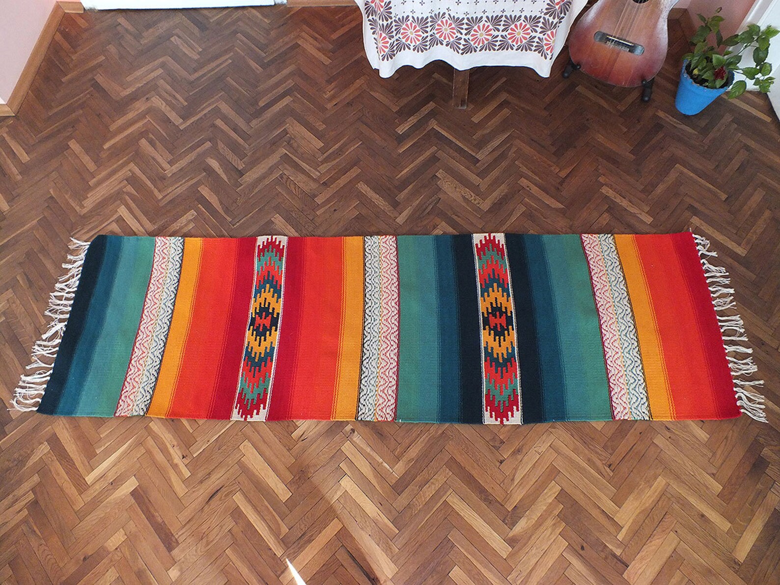 Bohemian handwoven wool rug made using kilim weaving Etsy