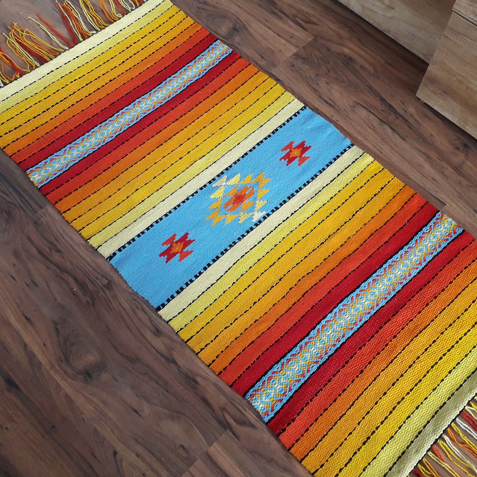 Colorful Striped Aztec Throw Rug Multicolor Accent Rug Etsy