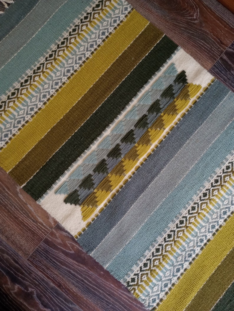 Hand woven wool kilim rug in grey and green tabac colors for your home decor, unique handmade area rug, striped grey and green rug image 8