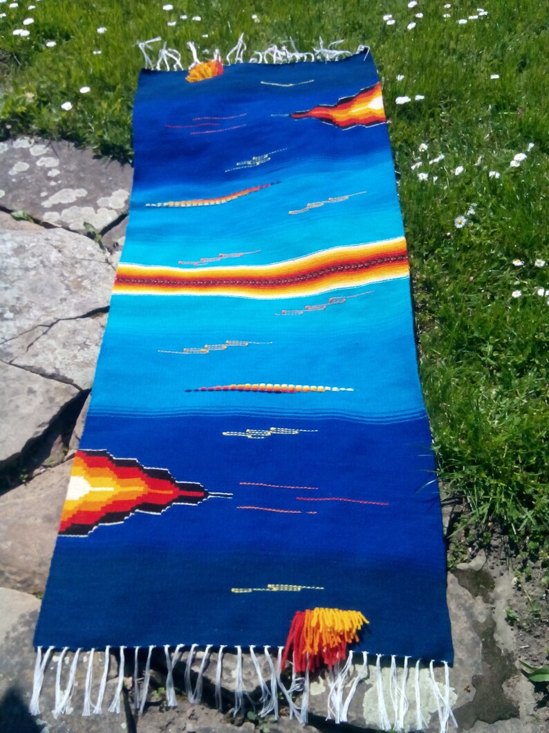 Blue handwoven kilim rug with red orange yellow and black Etsy