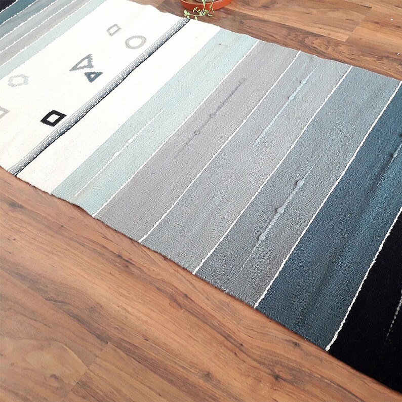 Gray Geometric Wool Rug With Stripes for Your Unique Home Etsy