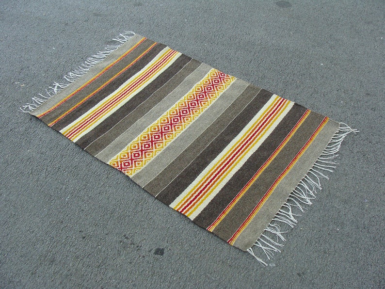 Striped Wool Rug Made to Order in Brown Shades and Yellow Etsy