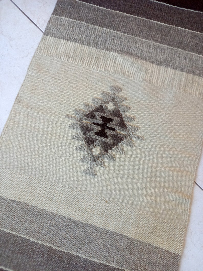 Striped Handwoven Wool Rug Runner in Natural Colors Brown Etsy