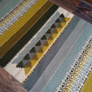 Hand woven wool kilim rug in grey and green tabac colors for your home decor, unique handmade area rug, striped grey and green rug image 6