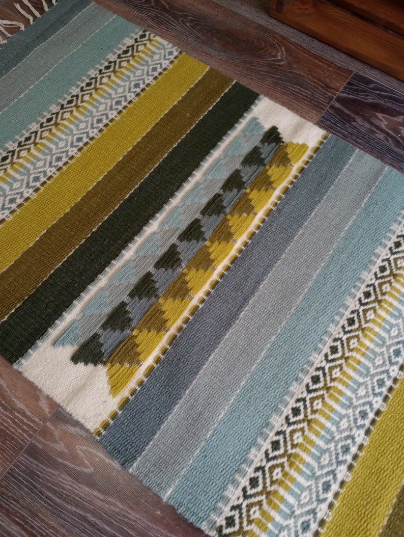 Hand woven wool kilim rug in grey and green tabac colors for your home decor, unique handmade area rug, striped grey and green rug image 6