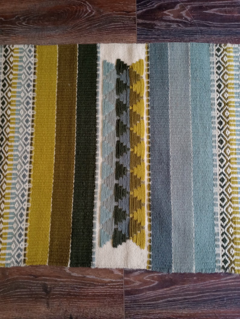 Hand woven wool kilim rug in grey and green tabac colors for your home decor, unique handmade area rug, striped grey and green rug image 7