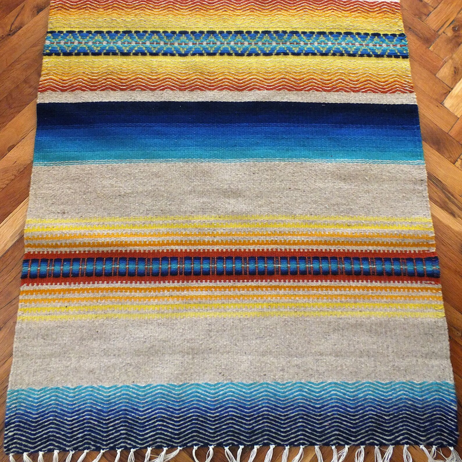 Handwoven Wool Rug Made to Order Blue Yellow and Grey Etsy